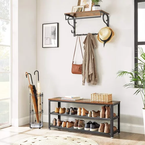 vasagle-bancheta-depozitare-pantofi-cu-doua-niveluri-de-depozitare-maro-rustic-100x30x45cm