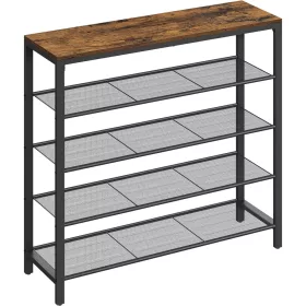 vasagle-raft-depozitare-pantofi-cu4-rafturi-din-plasa-metalica-maro-rustic-100x30x92cm