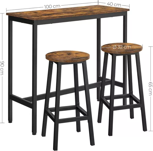 Set masă de bar cu două scaune, maro 120x60x90cm