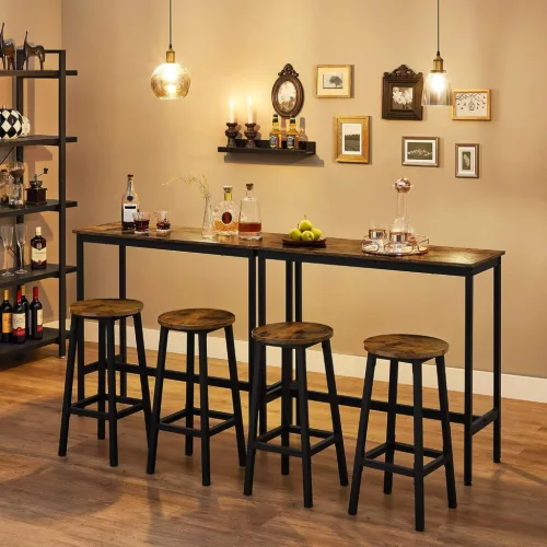 Set masă de bar cu două scaune, maro 120x60x90cm