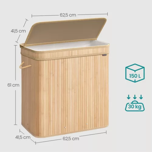 Coș de rufe din bambus, 150L
