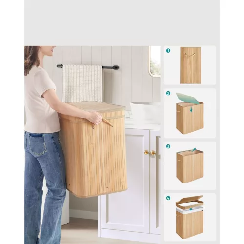 Coș de rufe din bambus, 150L
