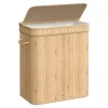 Coș de rufe din bambus cu capac, sac detașabil și lavabil, 100L, bej natural, 54.5 x