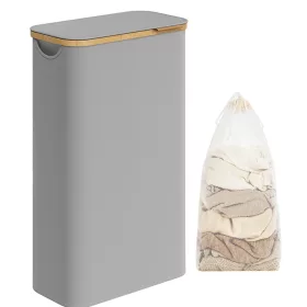  Coș de rufe îngust cu capac, 65L, sac din plasă detașabil, pliabil 42 x 22.5 x 70.5 cm