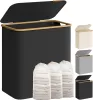 Coș de rufe, 3 părți, 150L, ​​cu sac de plasă detașabil, pliabil, negru