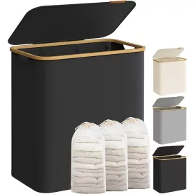   Coș de rufe, 3 părți, 150L, ​​cu sac de plasă detașabil, pliabil, negru