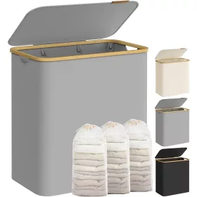   Coș de rufe, 3 compartimente, 150L, ​​căptușeală detașabilă din plasă, material Oxford, gri porumbel