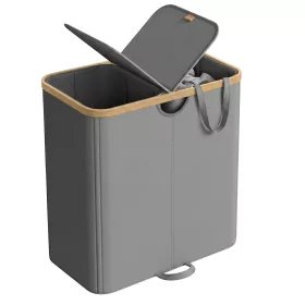   Coș de rufe, cu 2 compartimente, 150 L, cu capac, cu saci detașabili, gri