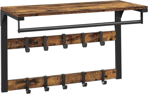 vasagle-raft-de-perete-cu-10-carlige-mobile-maro-rustic-30x80x42cm