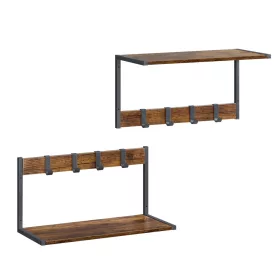   Set de 2 suporturi de haine de perete cu cârlige și raft, maro rustic 50 x 24 x 26 cm