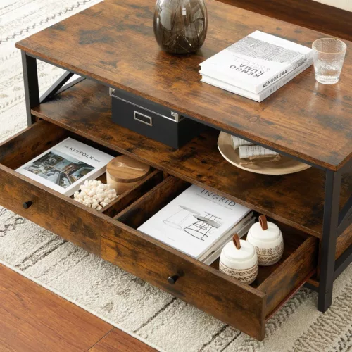 vasagle-masuta-de-cafea-cu-suport-pentru-ziare-si-sertare-maro-rustic-106x60x45cm
