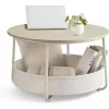 Masă de cafea rotundă cu spațiu de depozitare, cadru metalic modern, bej 75 x 75 x 45