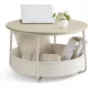 Masă de cafea rotundă cu spațiu de depozitare, cadru metalic modern, bej 75 x 75 x 45