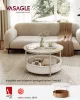 Masă de cafea rotundă cu spațiu de depozitare, cadru metalic modern, bej 75 x 75 x 45