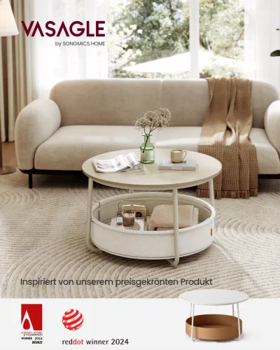 Masă de cafea rotundă cu spațiu de depozitare, cadru metalic modern, bej 75 x 75 x 45