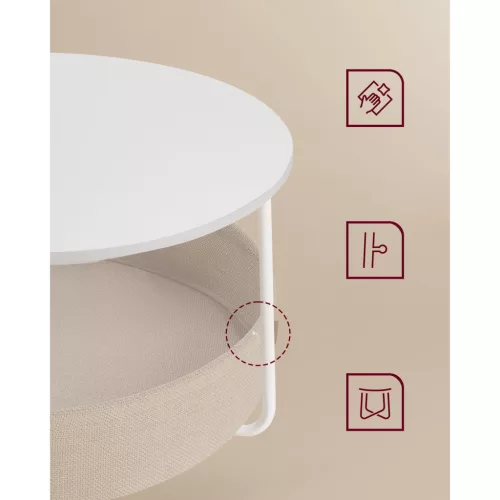 Masă de cafea, rotundă, cu spațiu de depozitare, stil modern, alb și maro deschis, 80 cm