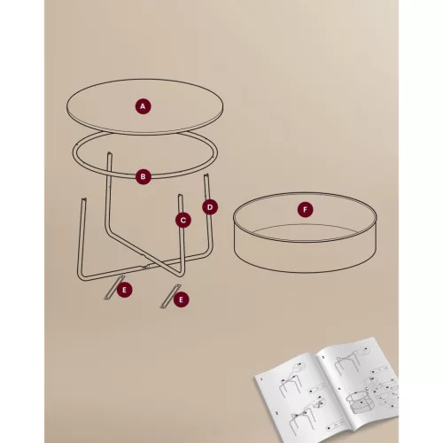 Masă de cafea, rotundă, cu spațiu de depozitare, stil modern, alb și maro deschis, 80 cm