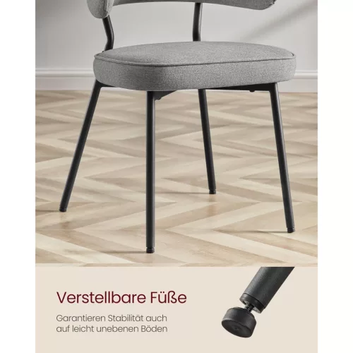 vasagle-2-x-scaune-de-bucatarie-picioare-metalice-modernecu-tesatura-gri-inchis