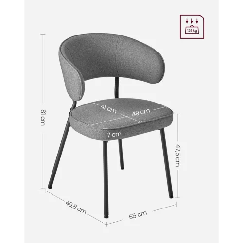 vasagle-2-x-scaune-de-bucatarie-picioare-metalice-modernecu-tesatura-gri-inchis