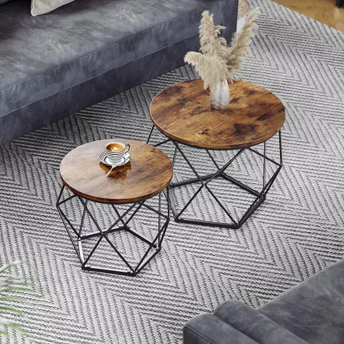vasagle-set-masuta-de-cafea-2-piese-maro-rustic-50x50x40cm