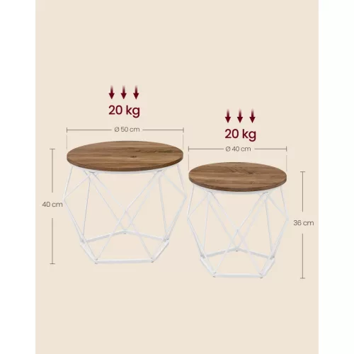 vasagle-set-masuta-de-cafea-2-piese-maro-miere-alb-50x50x40cm