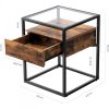 vasagle-masa-depozitare-cu-blat-din-sticla-securizata-sertar-si-raft-maro-rustic