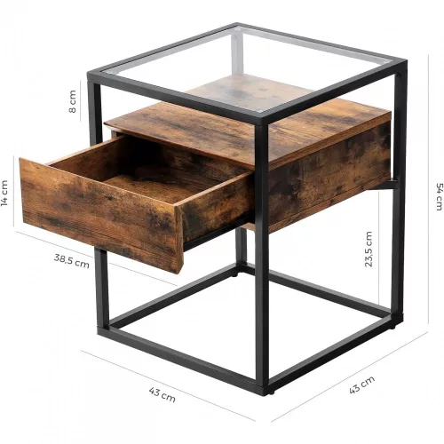 vasagle-masa-depozitare-cu-blat-din-sticla-securizata-sertar-si-raft-maro-rustic