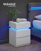 2 noptiere cu iluminare LED, 3 sertare, alb 35x40x55cm