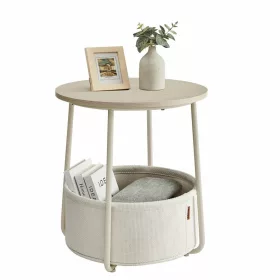   Masă rotundă de depozitare cu coș din material textil, crem 45x51cm