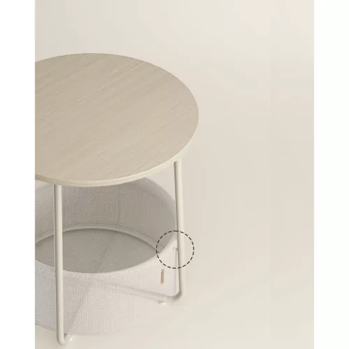 Masă rotundă de depozitare cu coș din material textil, crem 45x51cm
