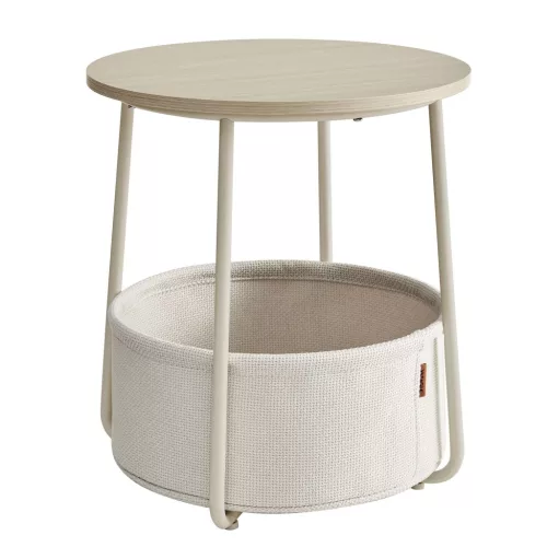 Masă rotundă de depozitare cu coș din material textil, crem 45x51cm