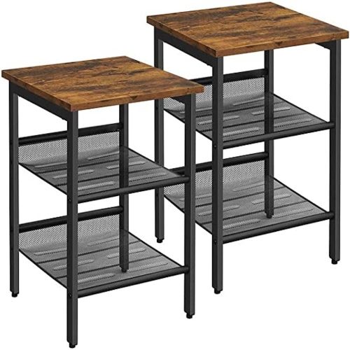 vasagle-masuta-depozitare-2-buc-cu-doua-rafturi-din-plasa-metalica-maro-rustic-40x40x50cm