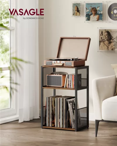 Raft pentru viniluri, 3 niveluri, maro rustic, 43 x 30 x 69 cm