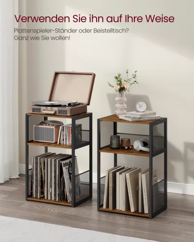 Raft pentru viniluri, 3 niveluri, maro rustic, 43 x 30 x 69 cm