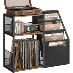 Raft pentru viniluri, 3 niveluri, maro rustic, 140 albume