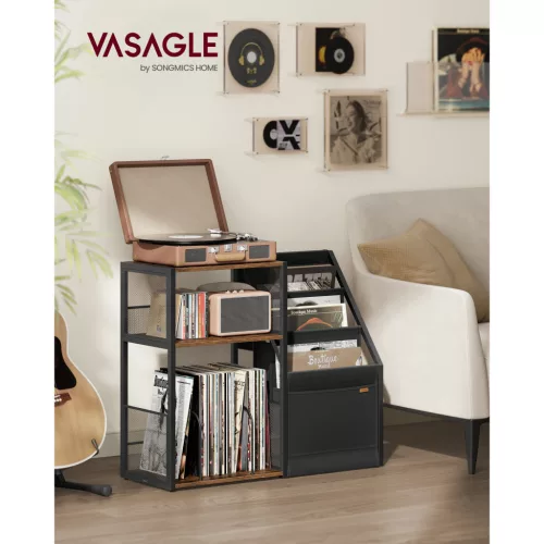 Raft pentru viniluri, 3 niveluri, maro rustic, 140 albume