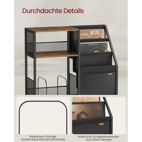 Raft pentru viniluri, 3 niveluri, maro rustic, 140 albume