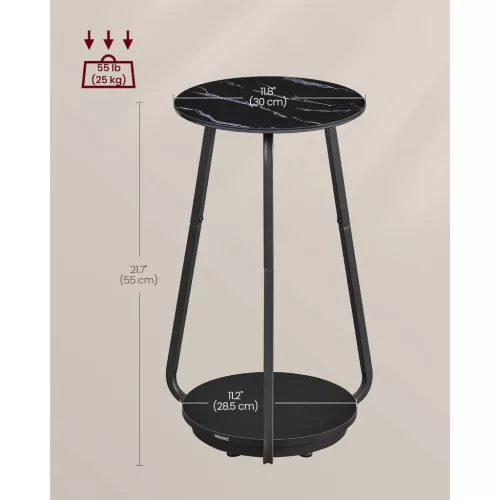vasagle-masuta-depozitare-rotunda-2-niveluri-cu-blat-din-sticla-model-marmura-neagra