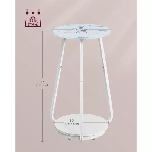 vasagle-masuta-depozitare-rotunda-2-niveluri-cu-blat-din-sticla-model-marmura-alb