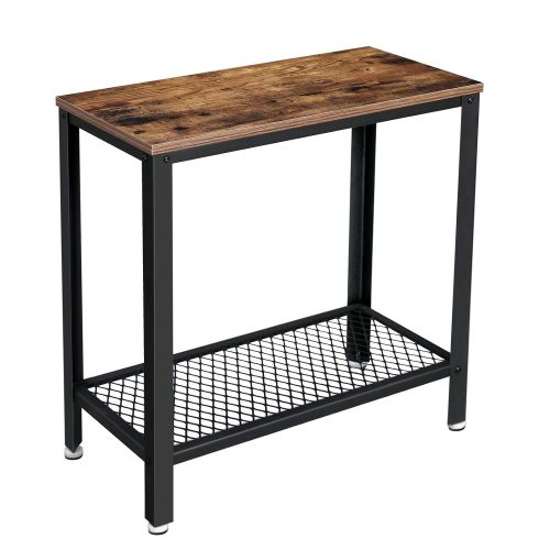 vasagle-masa-consola-cu-raft-din-plasa-metalica-maro-rustic-60x30x60cm