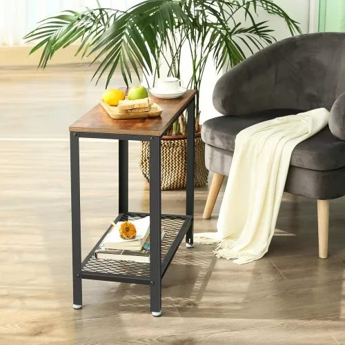vasagle-masa-consola-cu-raft-din-plasa-metalica-maro-rustic-60x30x60cm