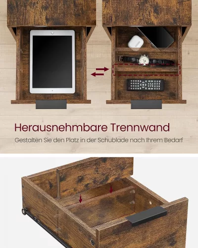 vasagle-masa-consola-cu-doua-sertare-separator-incorporat-masuta-depozitare-maro-rustic
