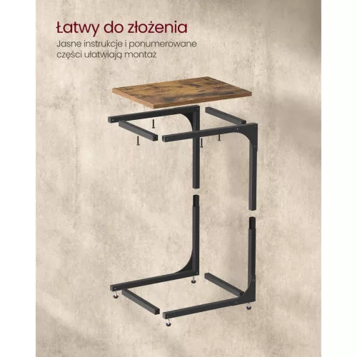 Măsuță laterală, în formă de C, maro rustic, negru