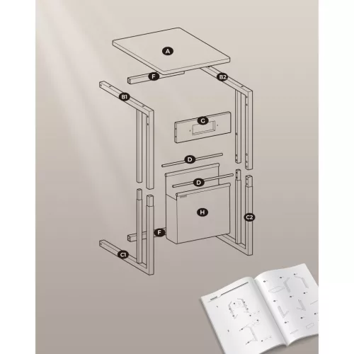 Masă de depozitare, noptieră, cu separator încorporat, alb crem 40x30x62cm