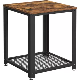 vasagle-masa-consola-cu-raft-din-plasa-metalica-maro-rustic-45x45x55cm