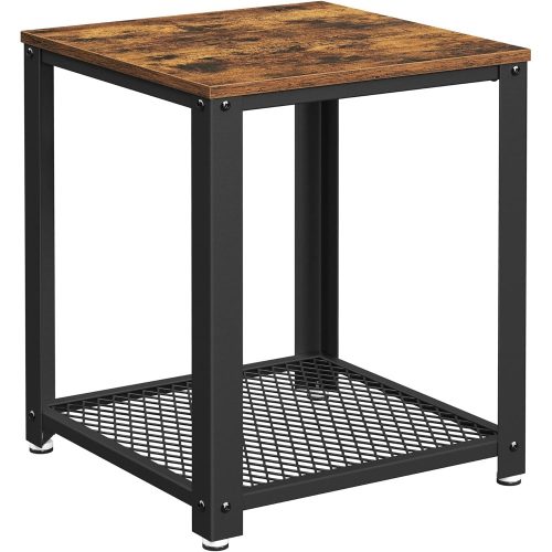 vasagle-masa-consola-cu-raft-din-plasa-metalica-maro-rustic-45x45x55cm