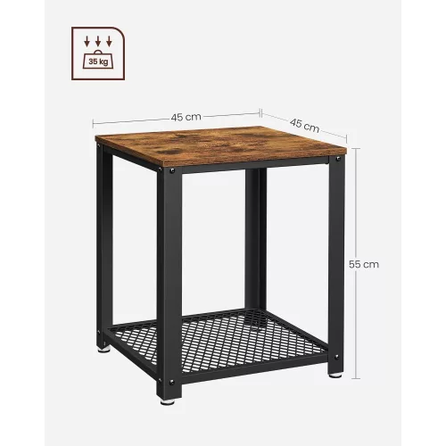 vasagle-masa-consola-cu-raft-din-plasa-metalica-maro-rustic-45x45x55cm