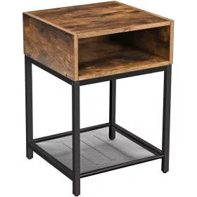 vasagle-noptiera-cu-compartimente-si-raft-din-plasa-metalica-maro-rustic-40x40x58cm
