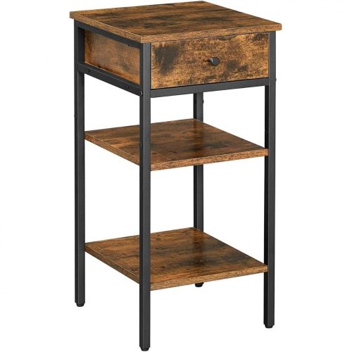 vasagle-noptiera-cu-doua-rafturi-maro-rustic-35x35x70cm