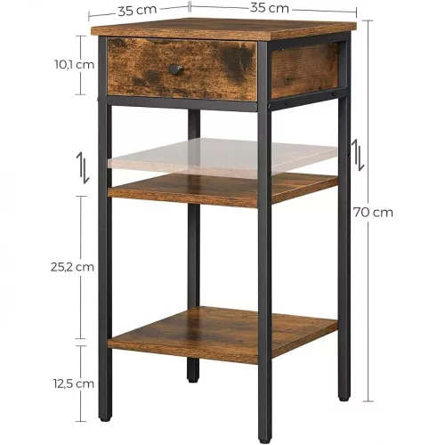 vasagle-noptiera-cu-doua-rafturi-maro-rustic-35x35x70cm